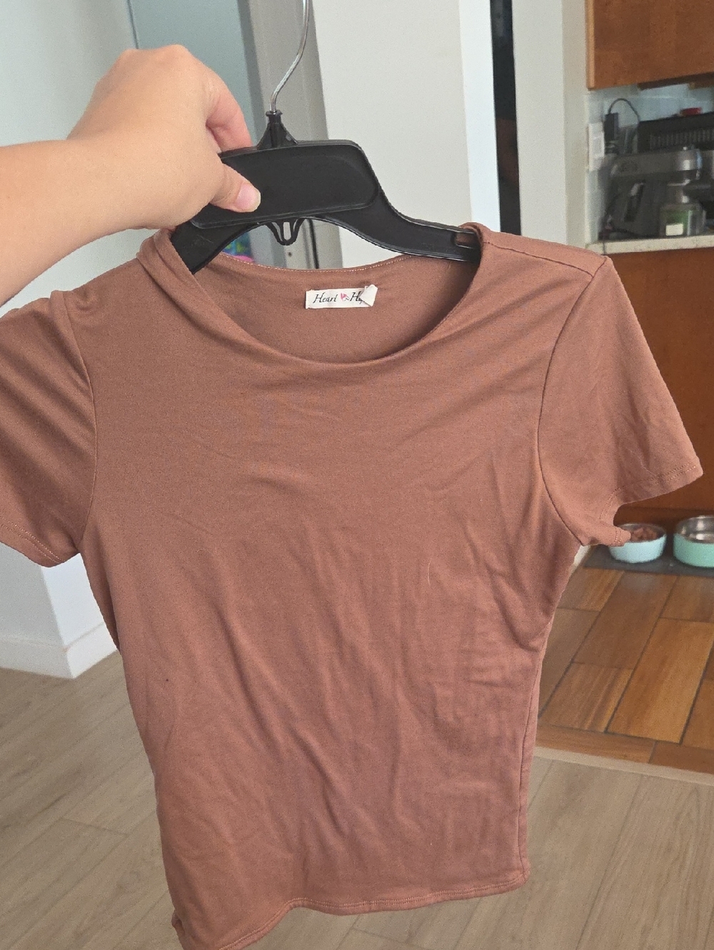 Heart Hips Short Sleeve Crewneck Top in Warm Brown